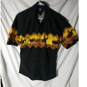 Vintage Panhandle slim snap button Rodeo Western LS shirt Cowboy Horses mens S